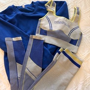 Blue Fabletics 3 piece workout set